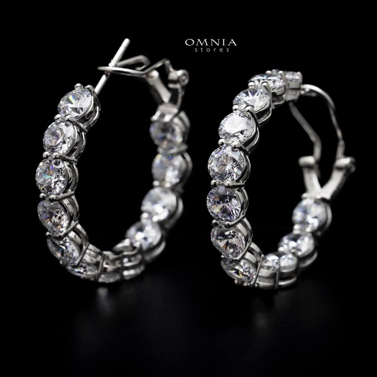 Omnia Yara Medium Hoop Earrings in 92.5 Silver High Quality Simulated diamonds - OMNIASTORES UAE