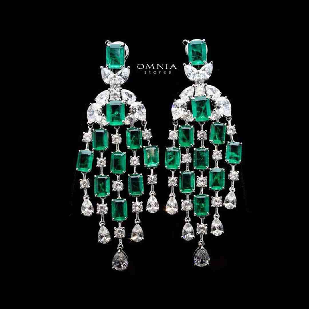 Omnia Israa Green Chandelier Earrings In 92.5 Silver High Quality Simulated diamonds - OMNIASTORES UAE