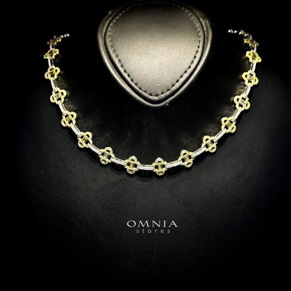 Omnia Amna Gold and White Necklace in 925 Silver High Quality Simulated Diamonds - OMNIASTORES UAE