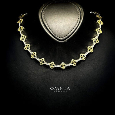 Omnia Amna Gold and White Necklace in 925 Silver High Quality Simulated Diamonds