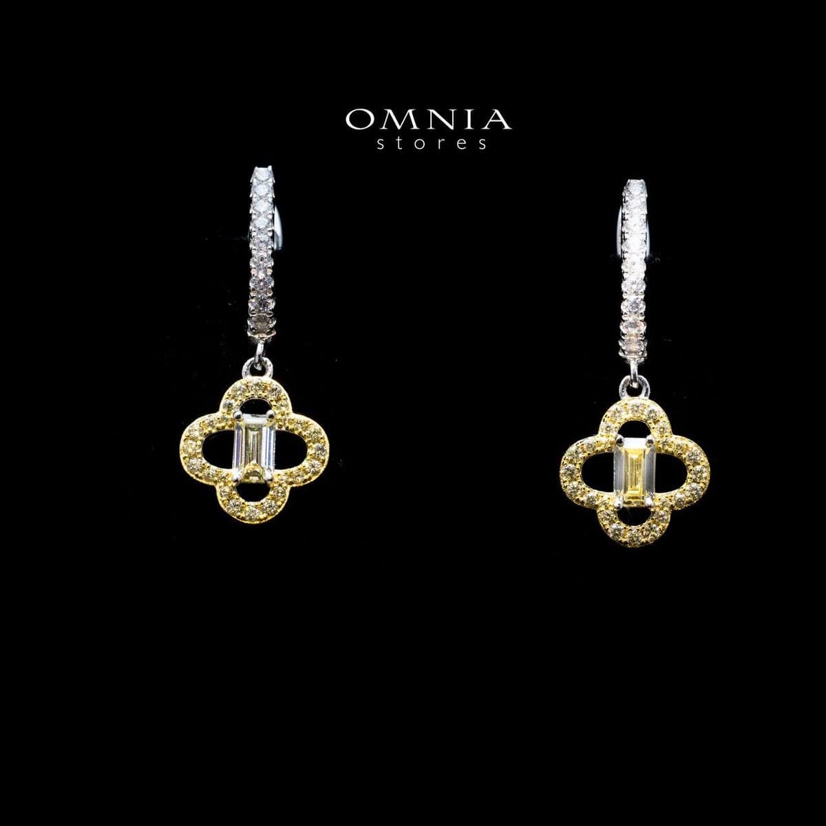 Omnia Amna Gold and White Earrings in 92.5 Silver High Quality Simulated diamonds - OMNIASTORES UAE