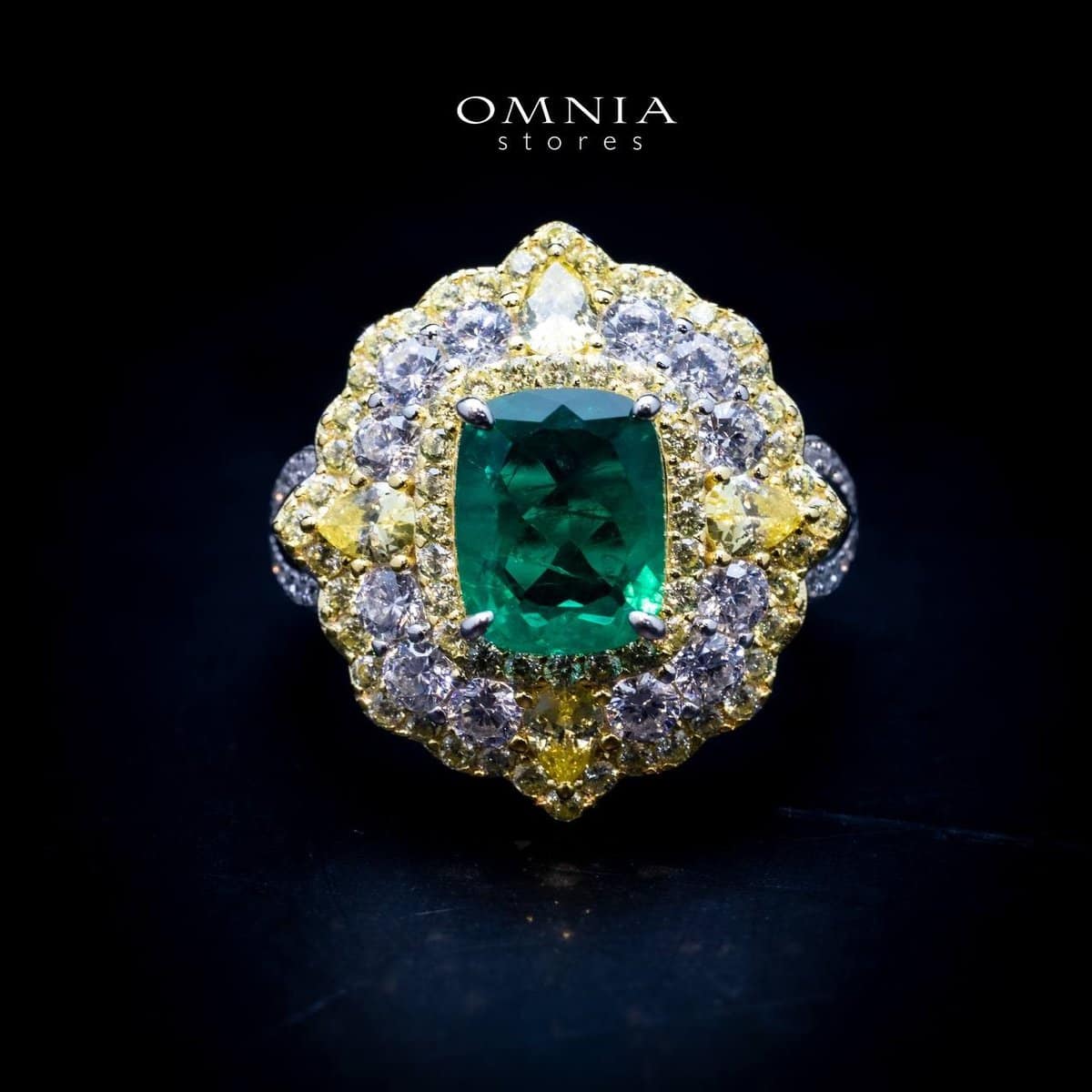 Omnia Maliya Green Ring in 92.5 Silver High Quality Simulated Diamonds - OMNIASTORES UAE