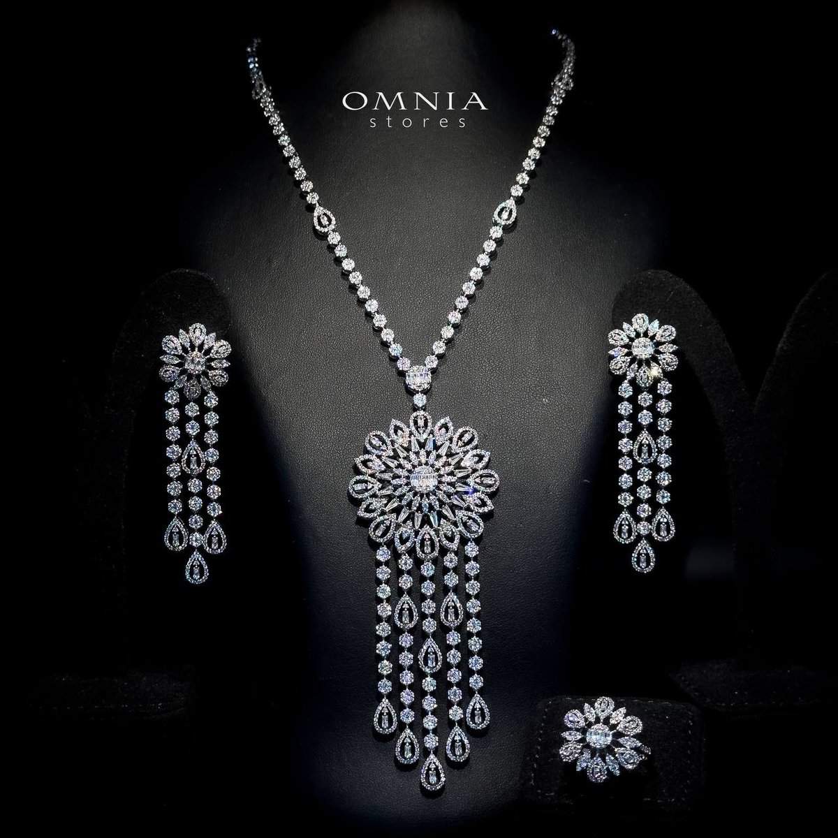 Omnia Rula Bridal Long chain Set Accessories High Quality Zircon Stone In Rhodium Plated - OMNIASTORES UAE
