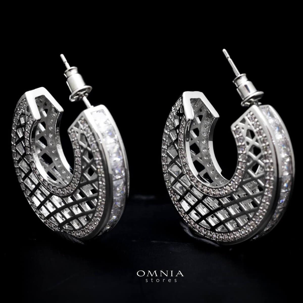 Omnia Joud White Earrings in High Quality Zircon Stone Rhodium Plated - OMNIASTORES UAE