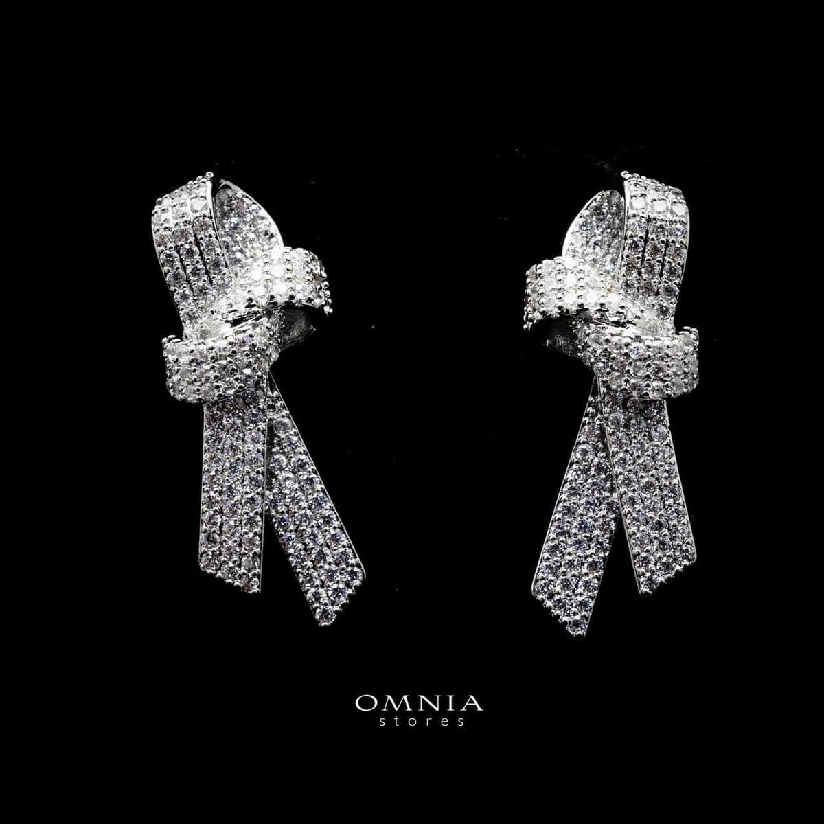 Omnia Elegant White Knot Earrings in High Quality Zircon Stone Rhodium Plated - OMNIASTORES UAE