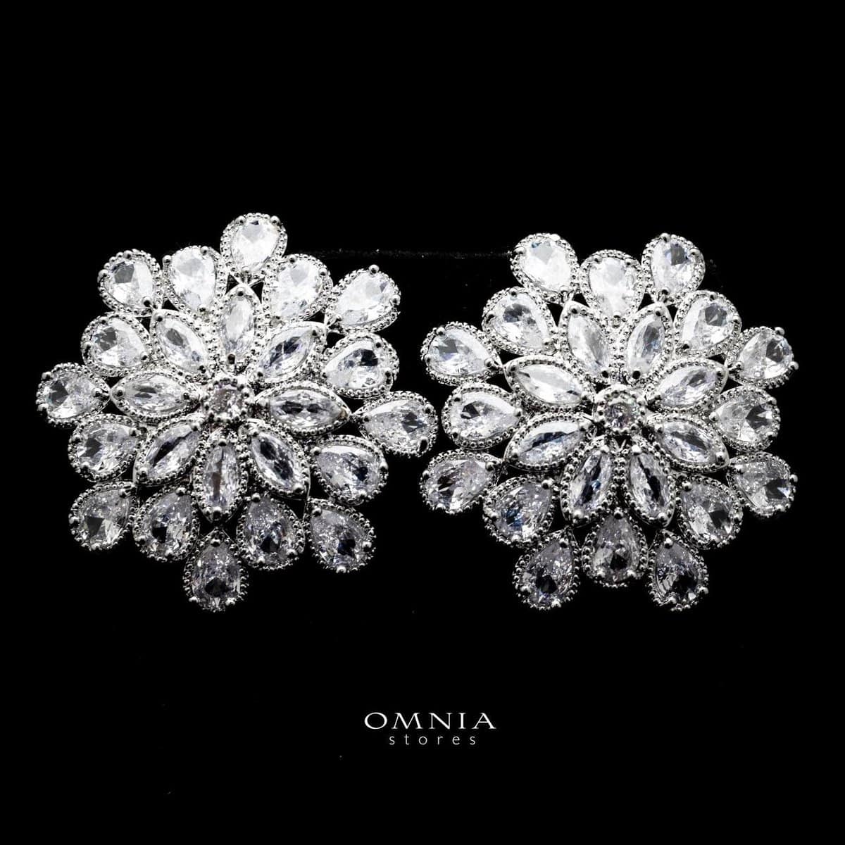 Omnia Elsa White Floral Earrings in High Quality Zircon Stone Rhodium Plated - OMNIASTORES UAE