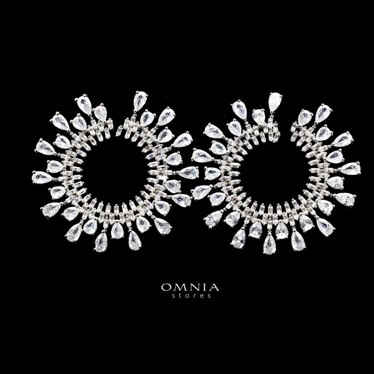 Omnia Angel Sunburst Teardrop Crystal Earrings in High Quality Zircon Stone Rhodium Plated - OMNIASTORES UAE