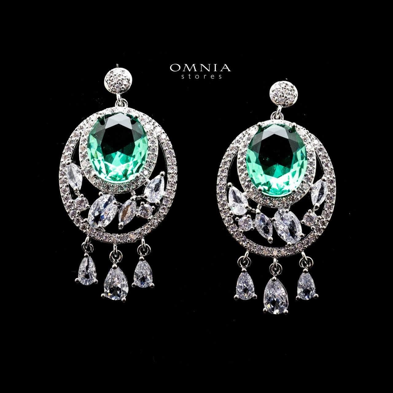 Omnia Rola Emerald Drop Earrings with White Zircon Accents in High Quality Rhodium Plated - OMNIASTORES UAE