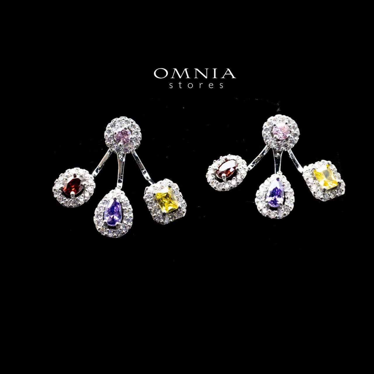 Omnia Naif Multi-Drop Stud Earrings with Multicolor Zircon Stone in High Quality Rhodium Plated - OMNIASTORES UAE