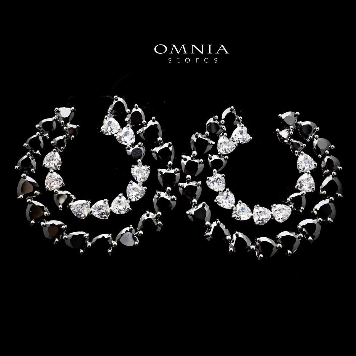 Omnia Basma Infinity Hoop Earrings with White & Black Heart Cut Zircon Stone in High Quality Rhodium Plated - OMNIASTORES UAE