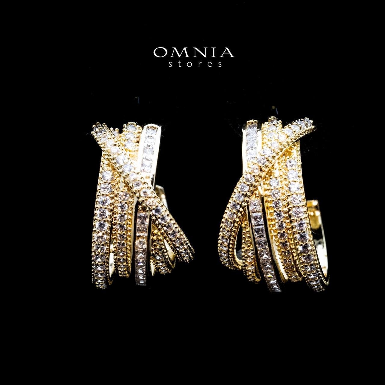 Omnia Tiffany Double Tone Wrap Hoop Earrings with White Zircon in High Quality Rhodium Plated - OMNIASTORES UAE