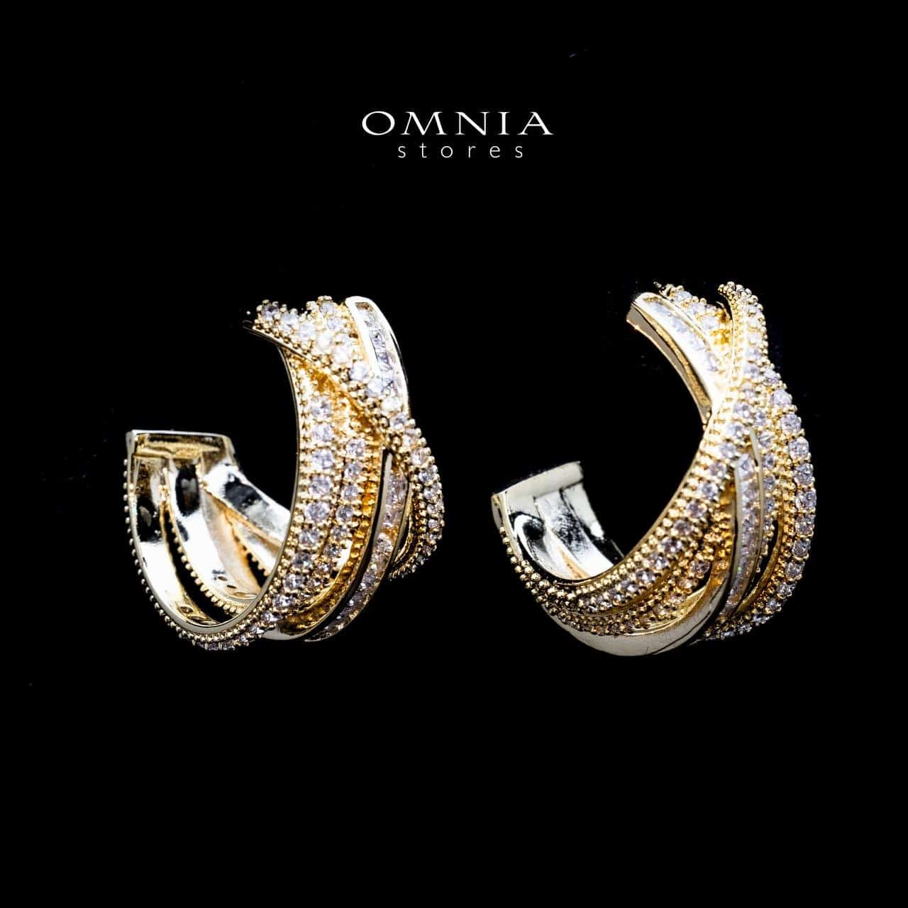 Omnia Tiffany Double Tone Wrap Hoop Earrings with White Zircon in High Quality Rhodium Plated - OMNIASTORES UAE
