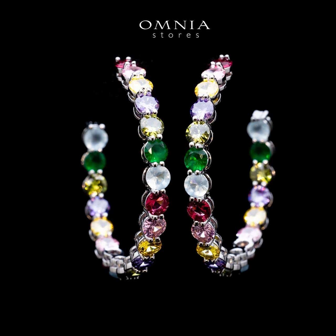 Omnia Rina Multi Color Radiant Crystal Hoop Earrings in High Quality Zircon Stone Rhodium Plated - OMNIASTORES UAE