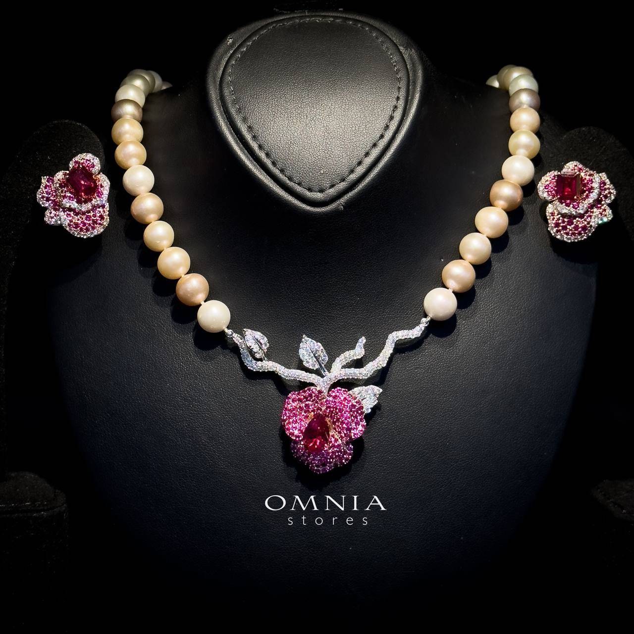 Omnia Masa Fresh Real Water Pearl Set in 925 Silver High Quality Simulated diamonds - OMNIASTORES UAE