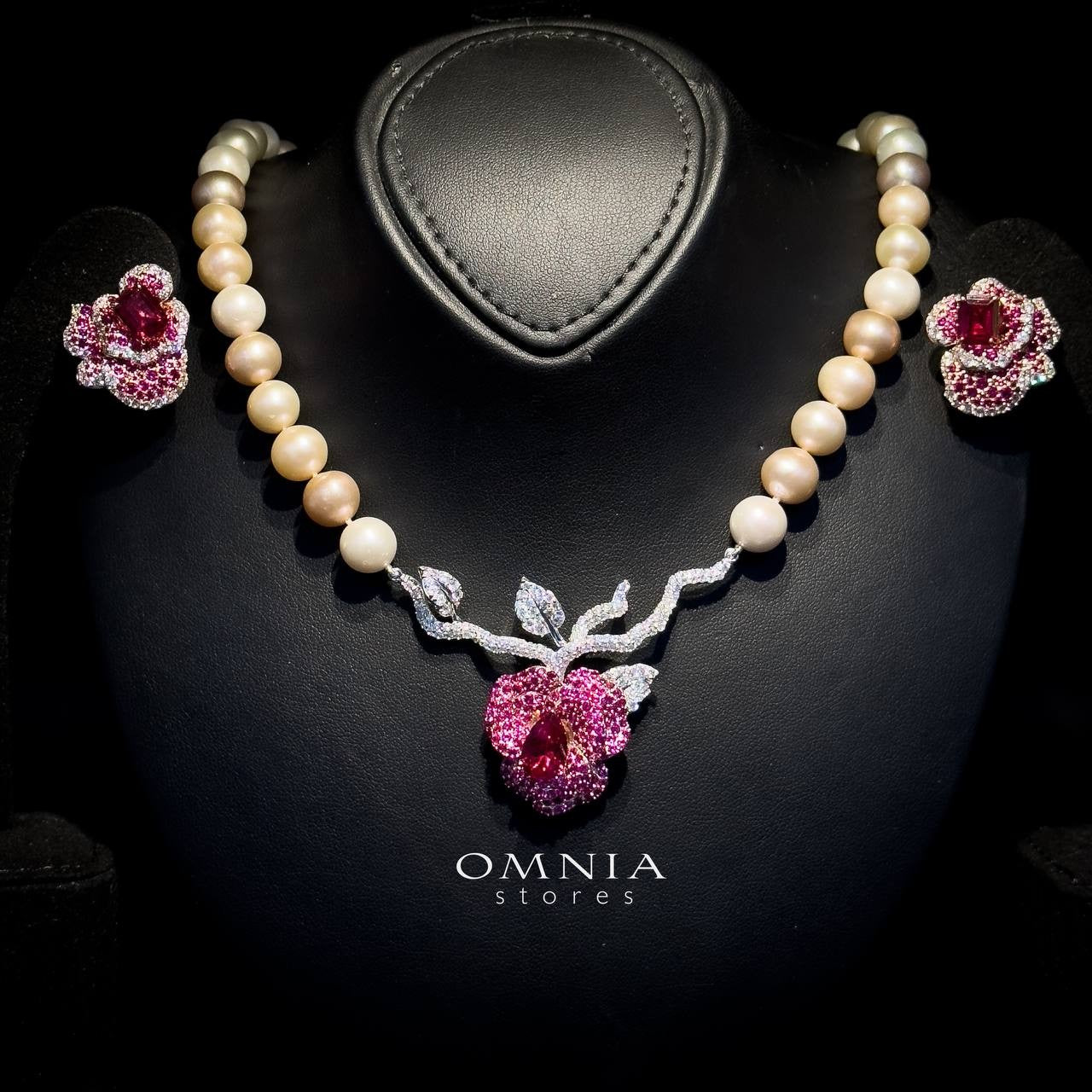 Omnia Masa Fresh Real Water Pearl Set in 92.5 Silver High Quality Simulated diamonds - OMNIASTORES UAE