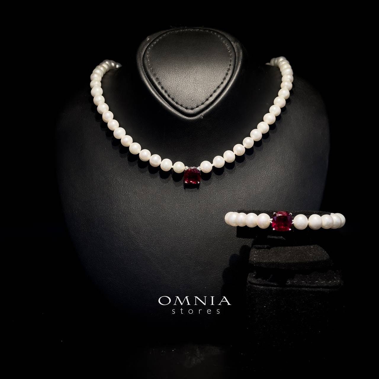 Omnia Gamila Fresh Water Pearl Necklace & Bracelet in 925 Silver High Quality Simulated diamonds - OMNIASTORES UAE