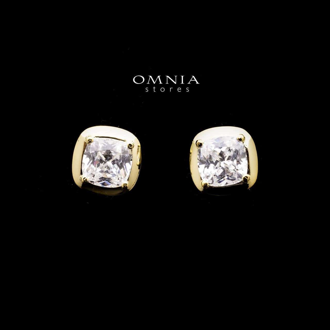 Omnia Hadeel Golden Cushion Cut Stud Earrings in 92.5 Silver with High Quality Simulated Diamonds - OMNIASTORES UAE