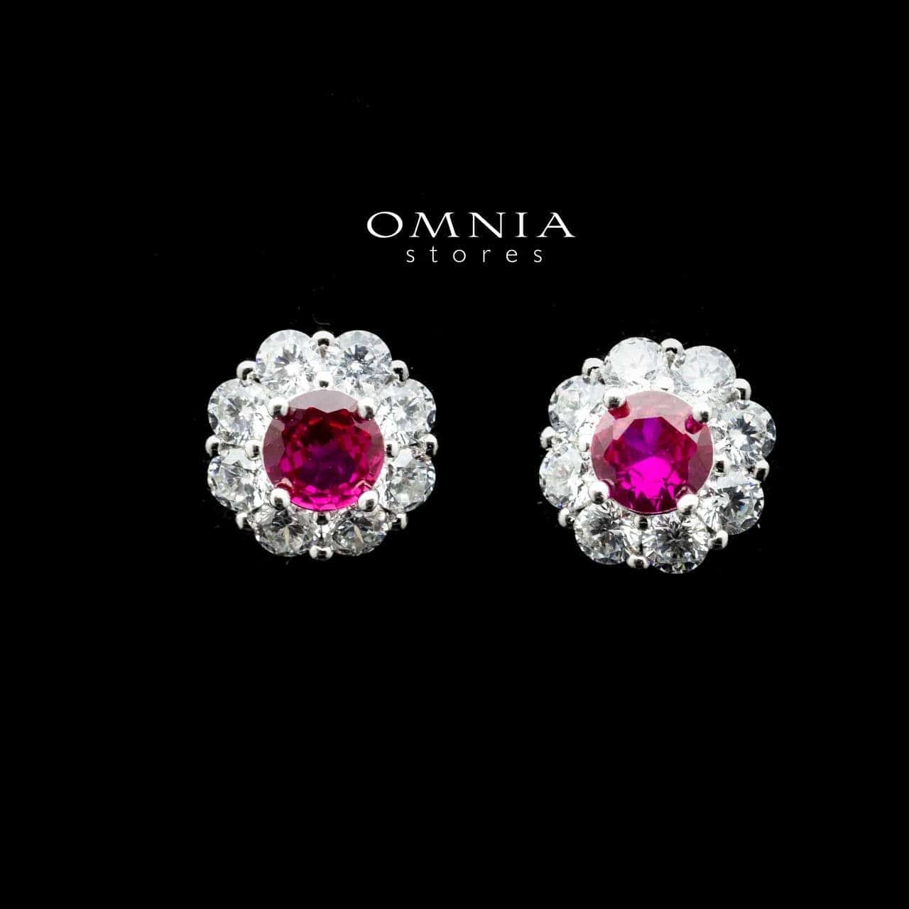 Omnia Houriya Red Flower Stud Earring in 92.5 Silver with High Quality Simulated Diamonds - OMNIASTORES UAE