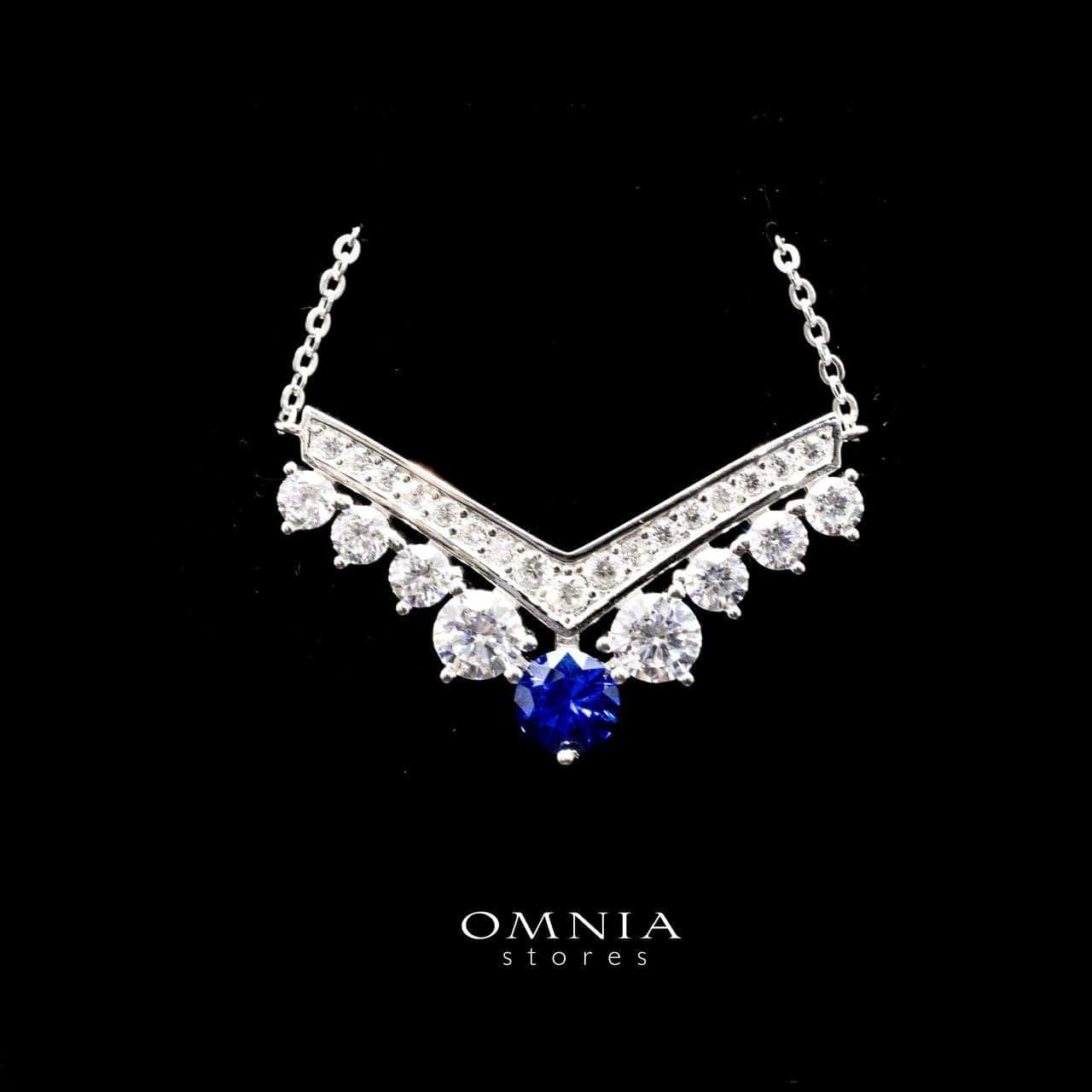 Omnia Layla Blue Necklace in 92.5 Silver with High Quality Simulated Diamonds - OMNIASTORES UAE