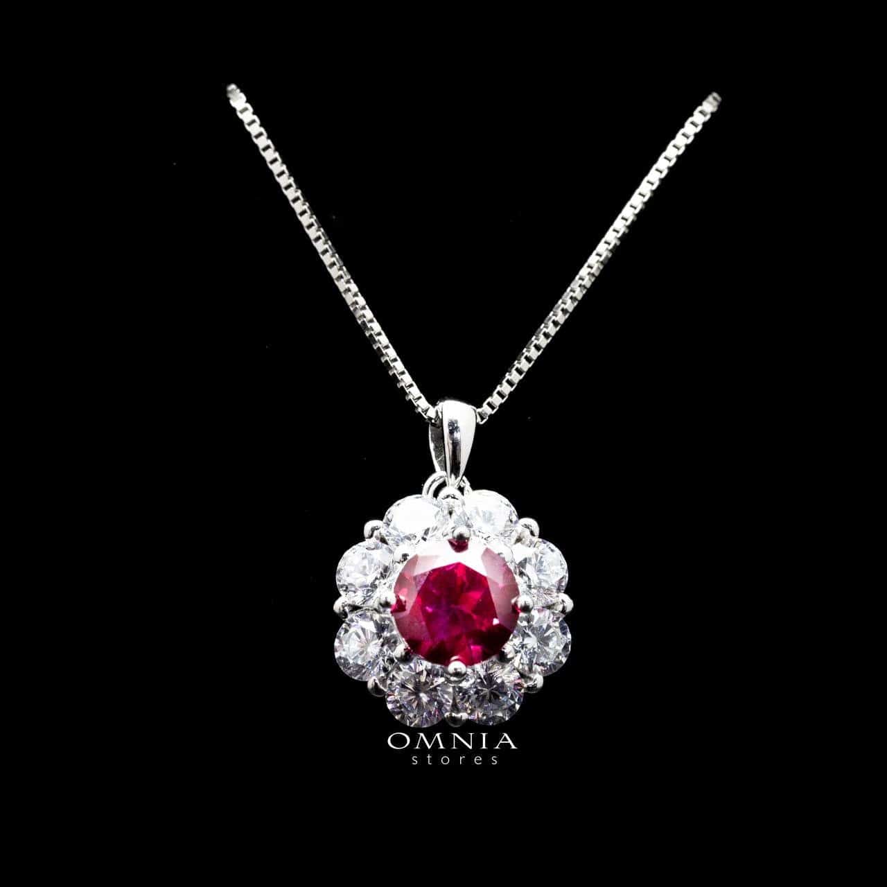 Omnia Mashael Red Pendant Necklace in 92.5 Silver with High Quality Simulated Diamonds - OMNIASTORES UAE