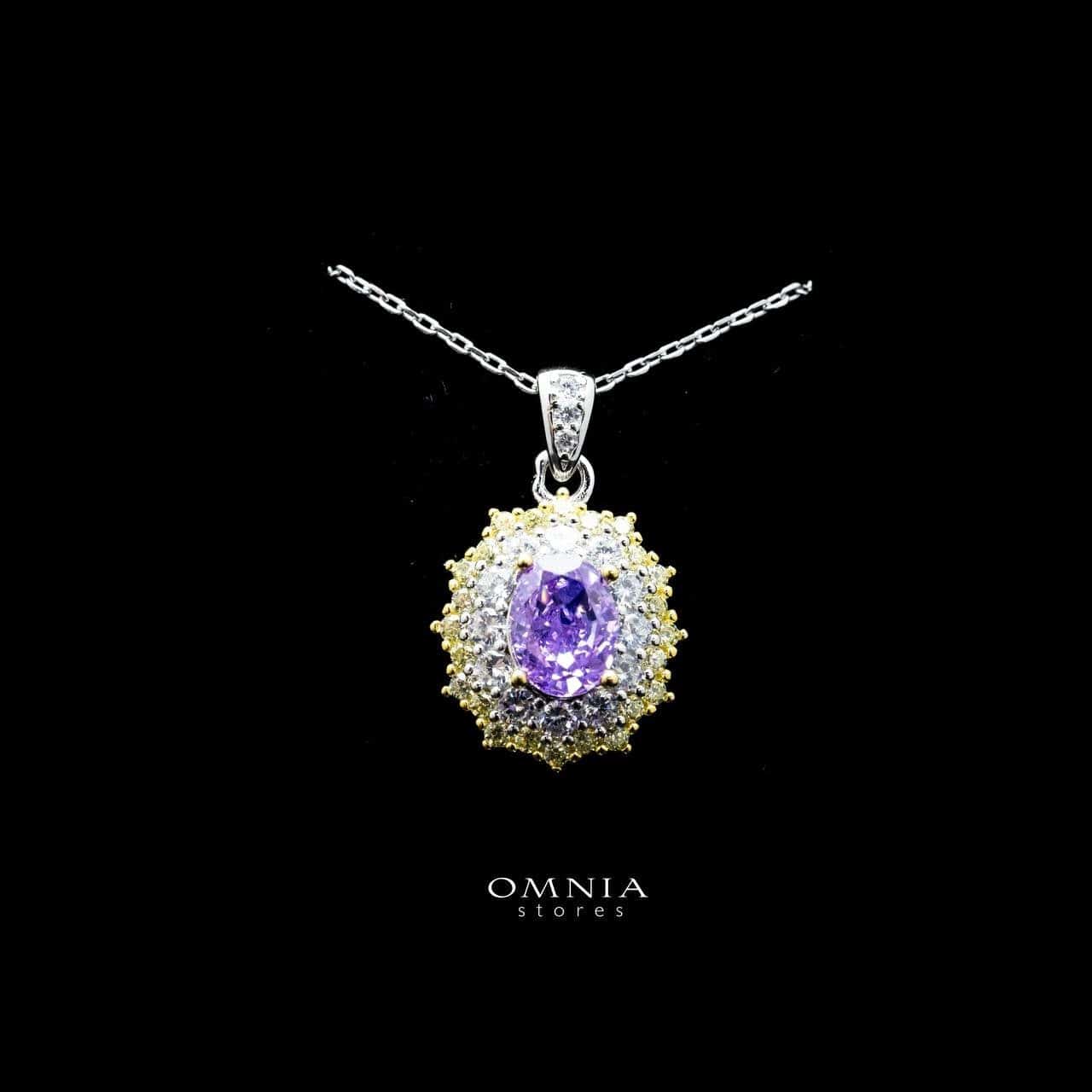 Omnia Faryal Oval Purple Pendant Necklace in 92.5 Silver with High Quality Simulated Diamonds - OMNIASTORES UAE