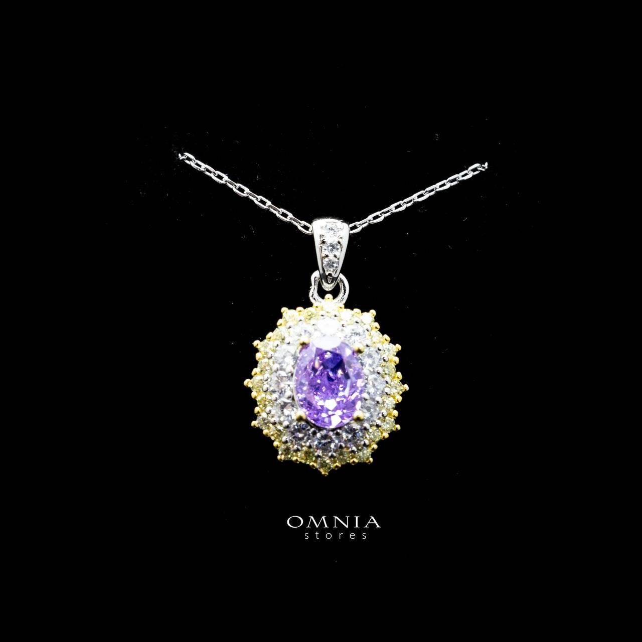 Omnia Faryal Oval Purple Pendant Necklace in 92.5 Silver with High Quality Simulated Diamonds - OMNIASTORES UAE