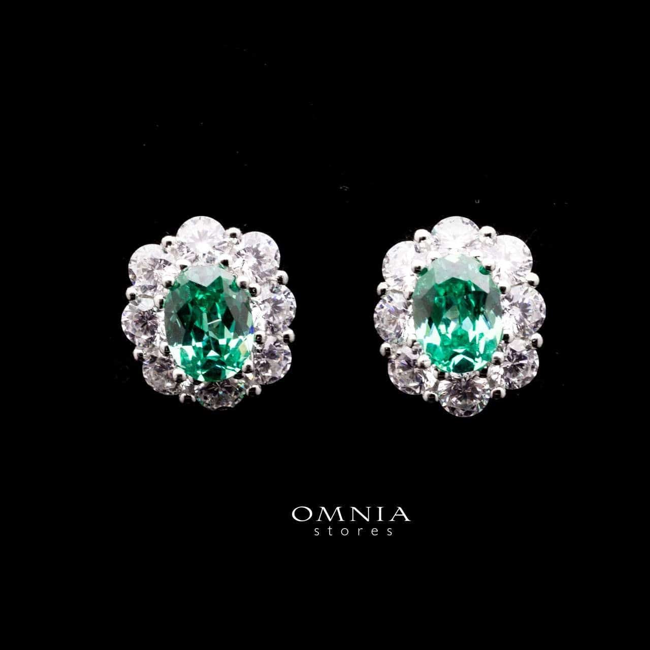 Omnia Mashael Emerald Oval Cut Stud Earrings in 92.5 Silver with High Quality Simulated Diamonds - OMNIASTORES UAE