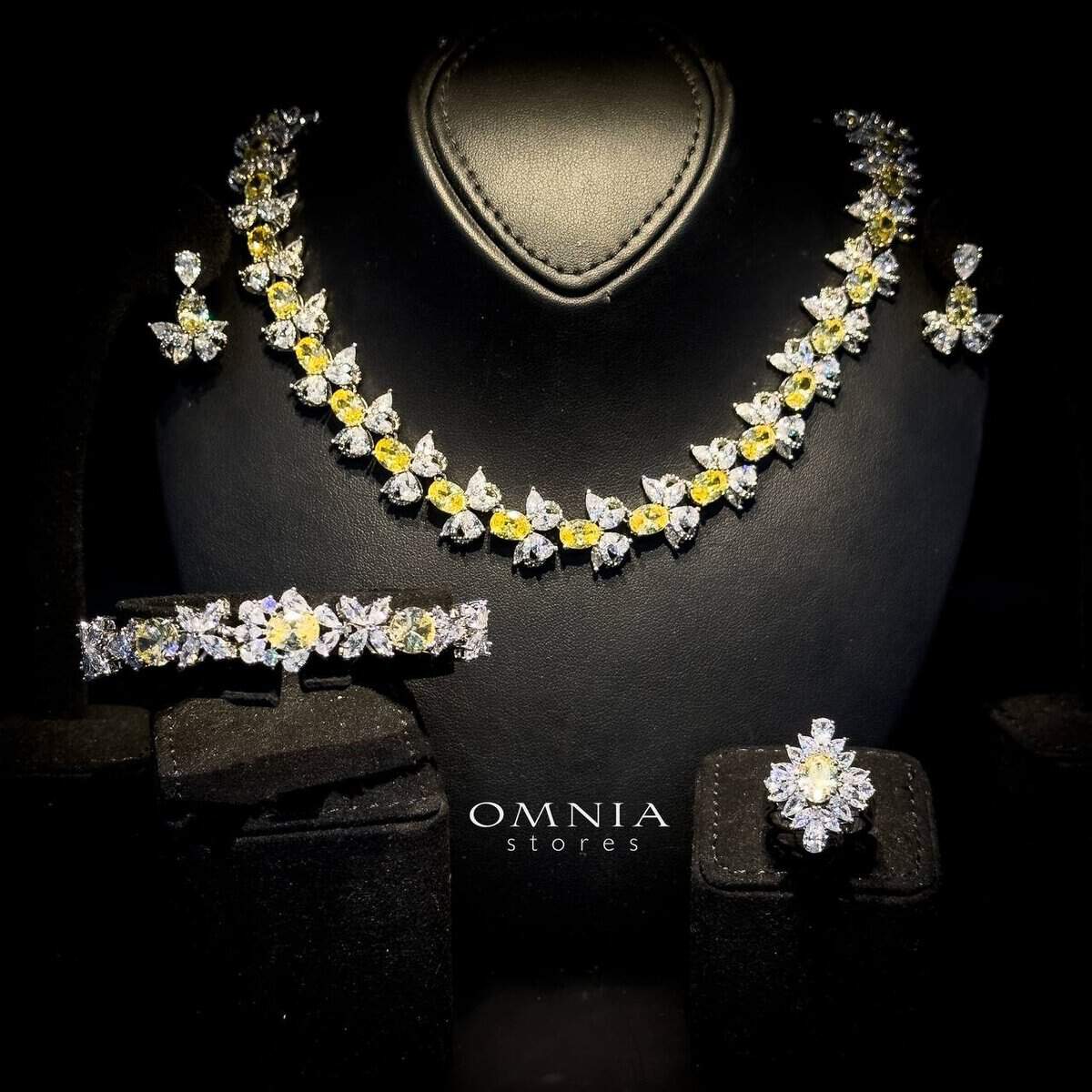 Omnia Muna Yellow Bridal Full Set in High Quality Simulated Diamonds - OMNIASTORES UAE