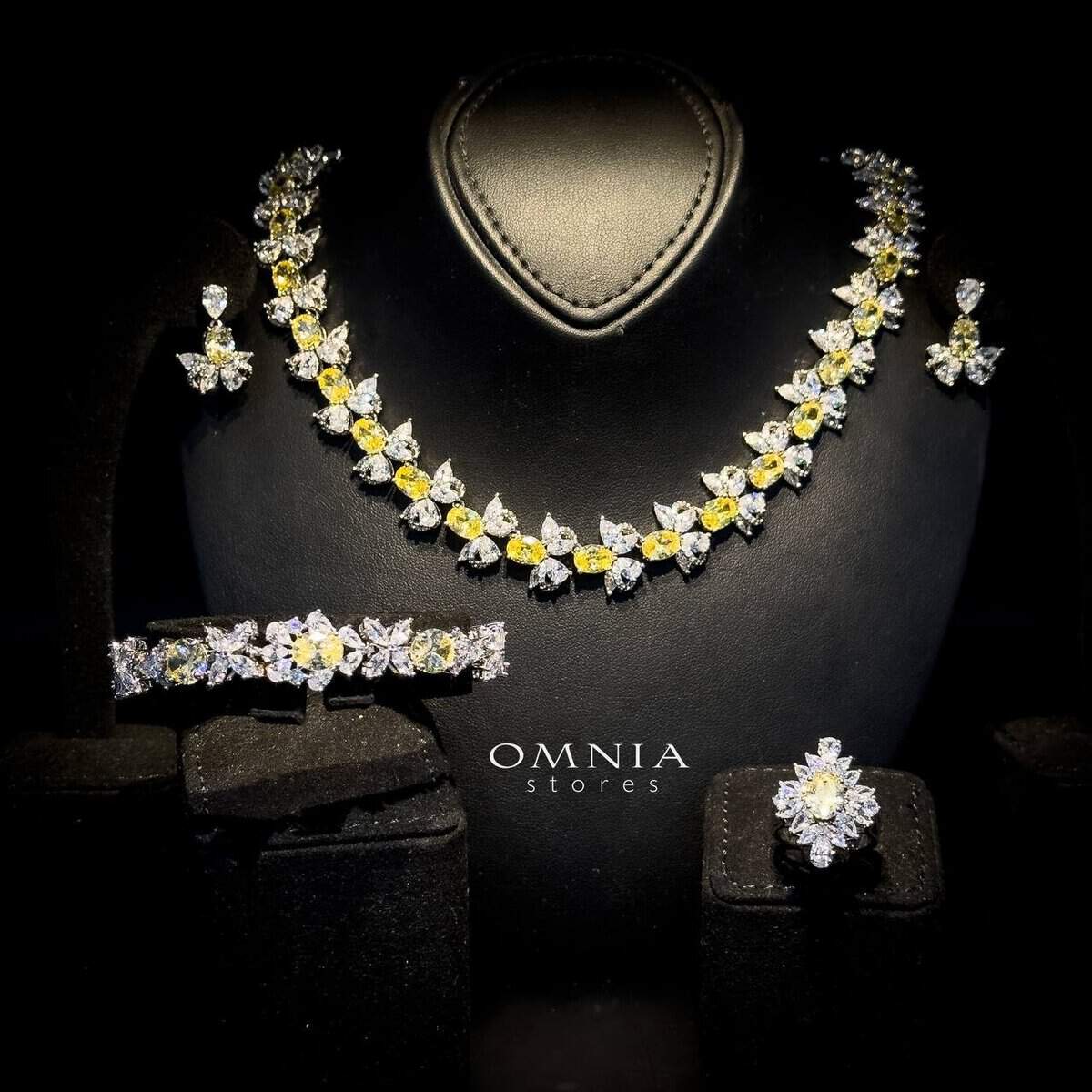 Omnia Muna Yellow Bridal Full Set in High Quality Simulated Diamonds - OMNIASTORES UAE
