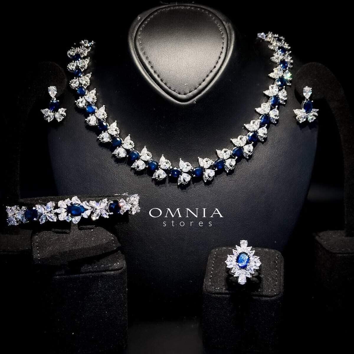 Omnia Muna Blue Bridal Full Set in High Quality Simulated Diamonds - OMNIASTORES UAE