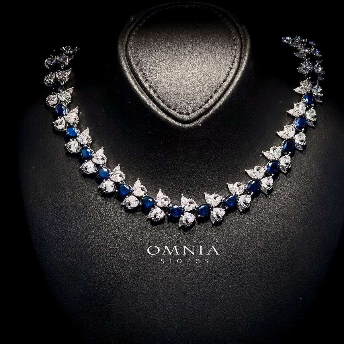 Omnia Muna Blue Bridal Full Set in High Quality Simulated Diamonds - OMNIASTORES UAE
