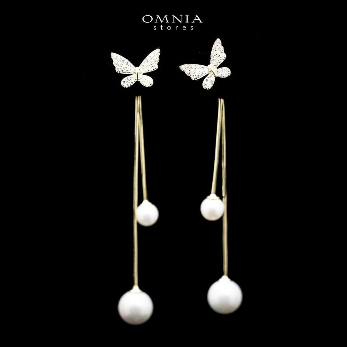 Omnia Noura Butterfly Pearl Drop Earrings in 92.5 Silver - OMNIASTORES UAE