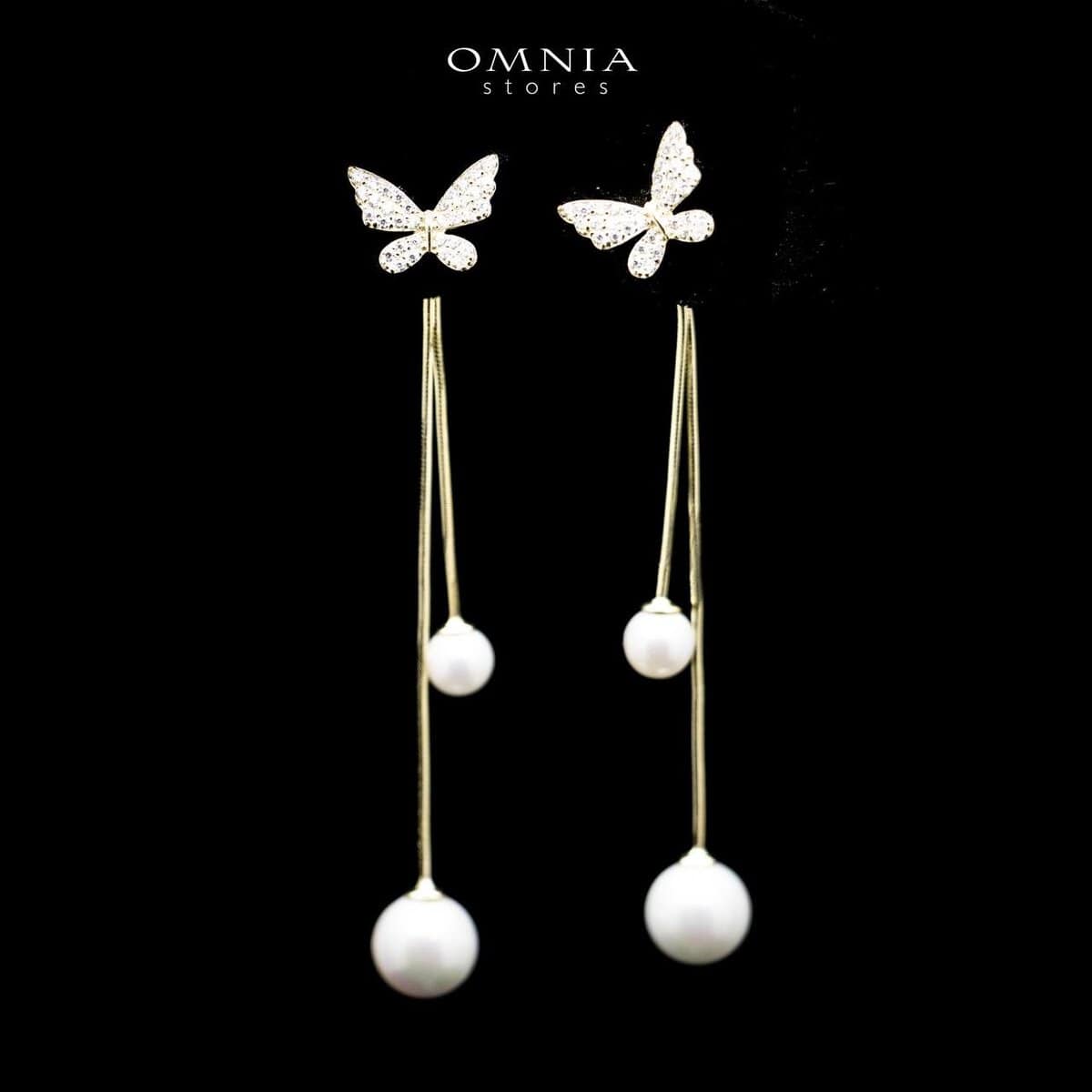 Omnia Noura Butterfly Pearl Drop Earrings in 92.5 Silver - OMNIASTORES UAE