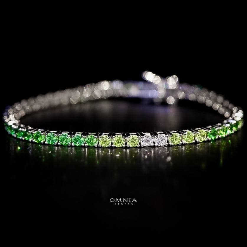 Omnia Tasneem Green 3mm Tennis Bracelet in 92.5 Silver High Quality Simulated diamonds - OMNIASTORES UAE