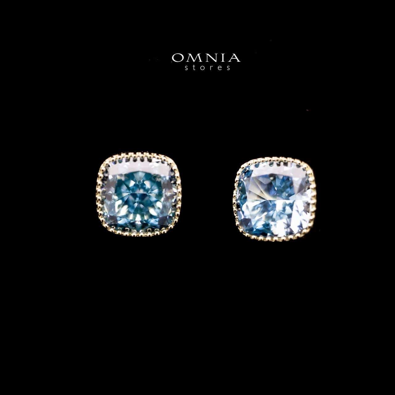 Omnia Malak Blue Iced Cut Square Stud Earrings in 92.5 Silver - OMNIASTORES UAE
