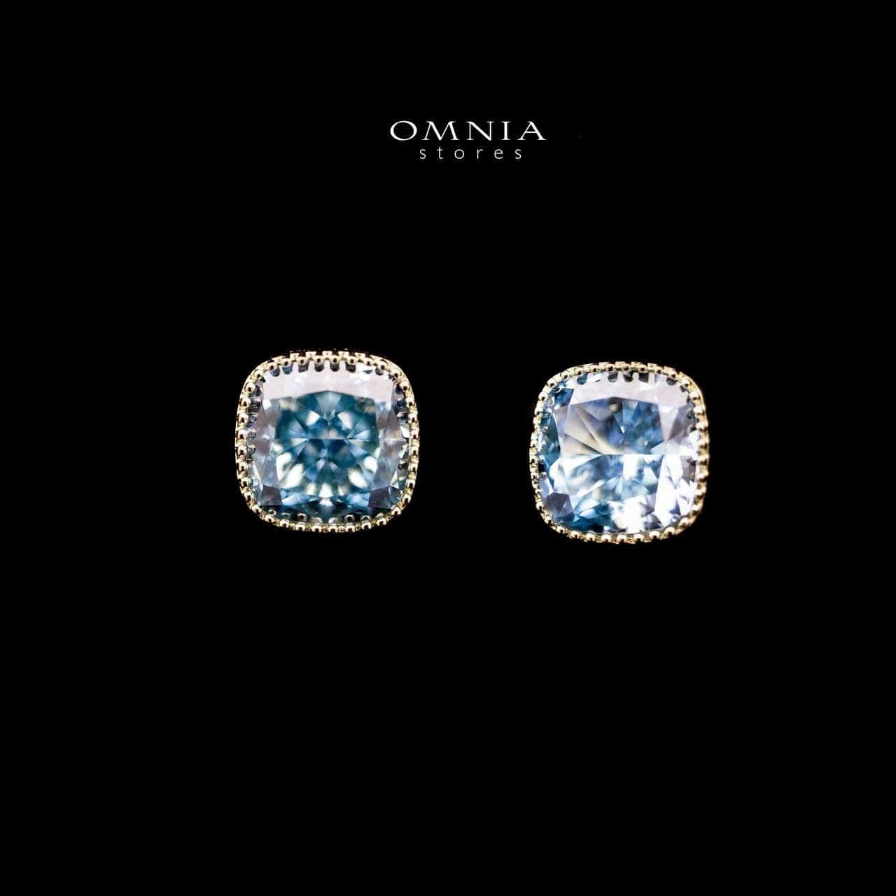Omnia Malak Blue Iced Cut Square Stud Earrings in 92.5 Silver - OMNIASTORES UAE