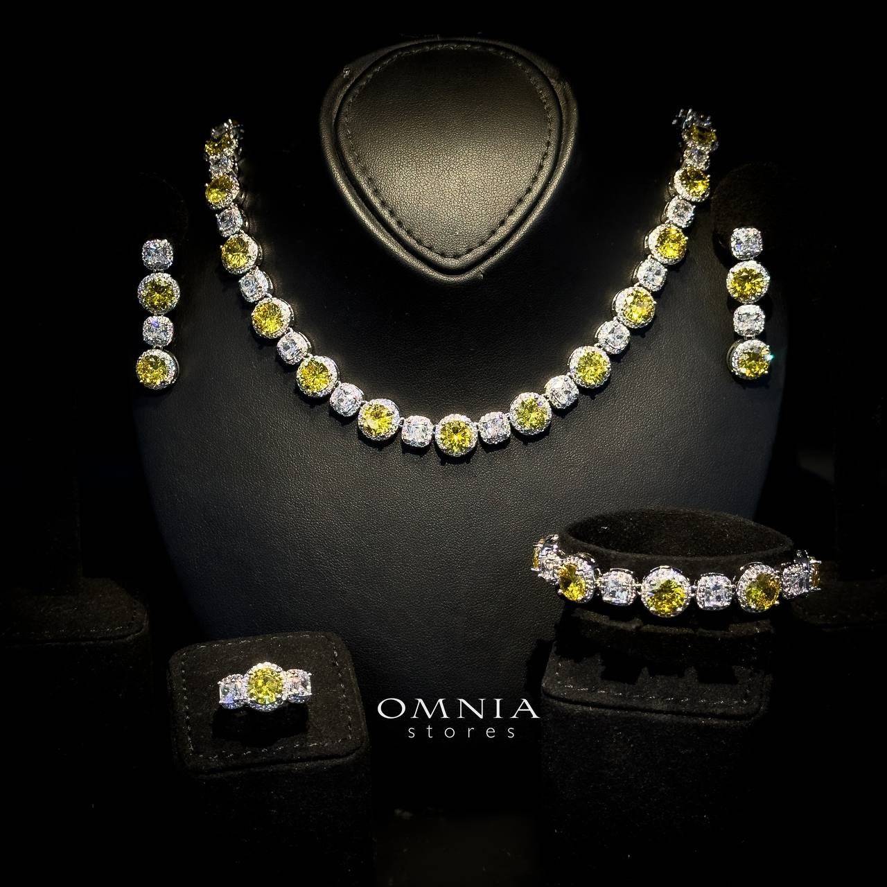 Omnia Lilian Yellow Bridal Full Set in High Quality Simulated Diamonds Rhodium Plated - OMNIASTORES UAE