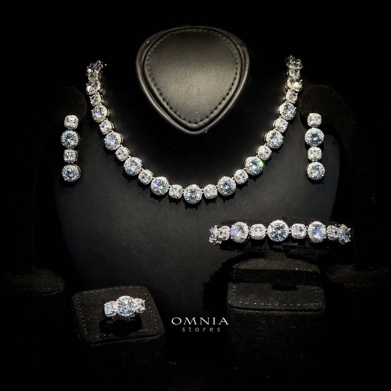 Omnia Lilian White Bridal Full Set in High Quality Simulated Diamonds Rhodium Plated - OMNIASTORES UAE