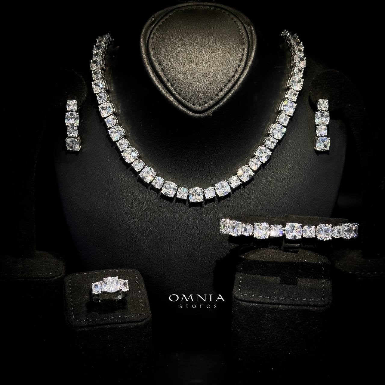 Omnia Alya White Bridal Full Set with High-Quality Simulated Diamonds Rhodium Plated