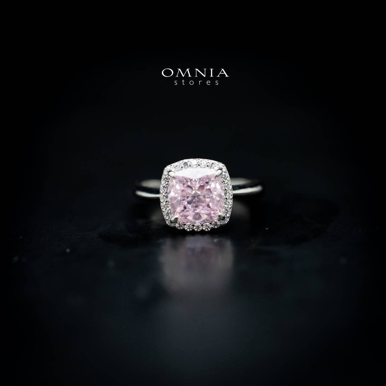 Omnia Pink Cushion Cut Ring in 92.5 Silver with High Quality Iced Cut Stone - OMNIASTORES UAE