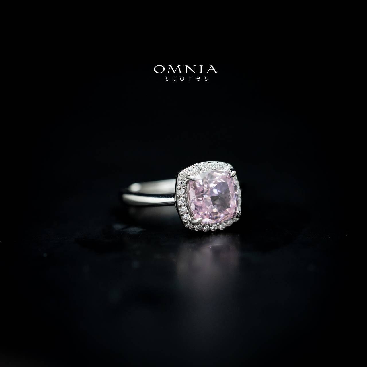 Omnia Pink Cushion Cut Ring in 92.5 Silver with High Quality Iced Cut Stone - OMNIASTORES UAE