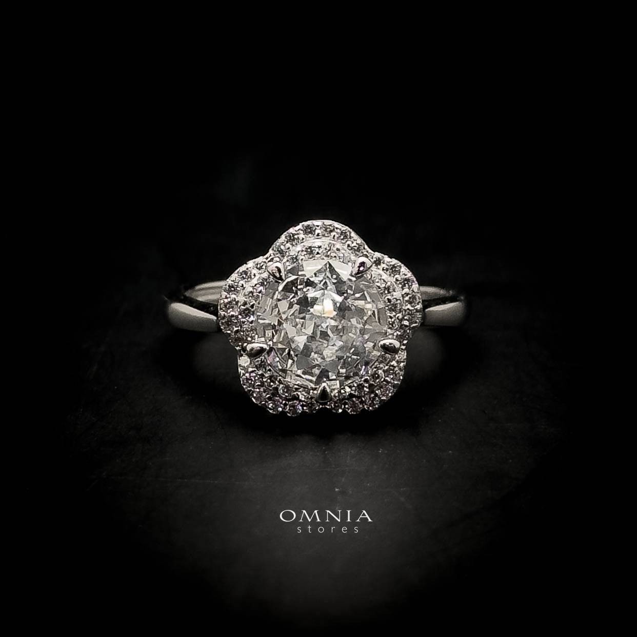 Omnia Nisma Floral Ring in 92.5 Silver with High Quality Iced Cut Stone - OMNIASTORES UAE