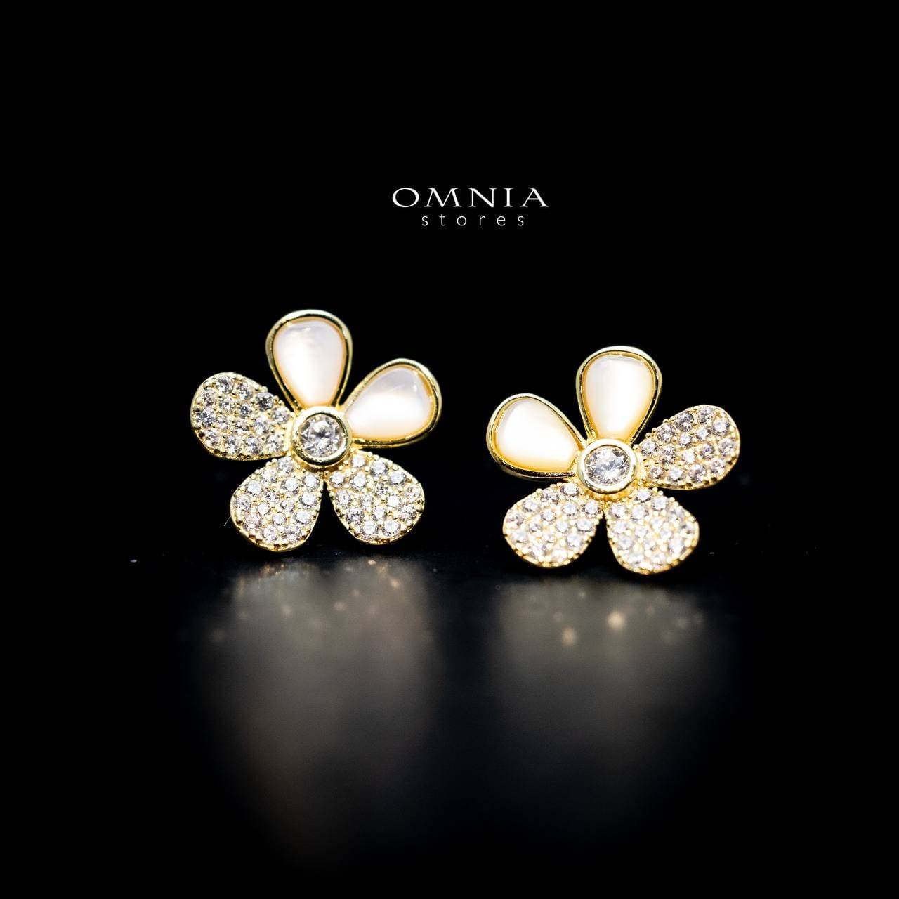 Omnia Daisy Blossom Stud Earrings with High Quality Iced Cut Stone in 92.5 Silver - OMNIASTORES UAE