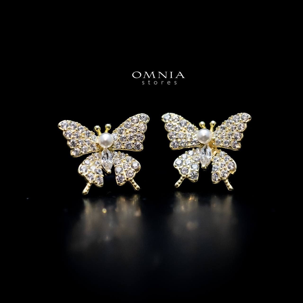 Omnia Layal Butterfly Stud Earrings with High Quality Iced Cut Stone in 92.5 Silver - OMNIASTORES UAE