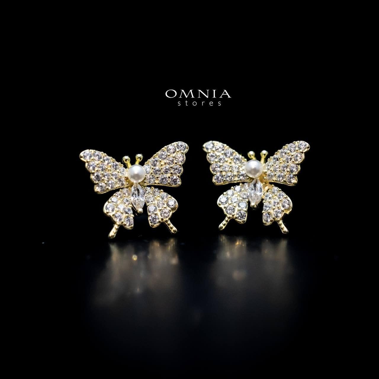 Omnia Layal Butterfly Stud Earrings with High Quality Iced Cut Stone in 92.5 Silver - OMNIASTORES UAE