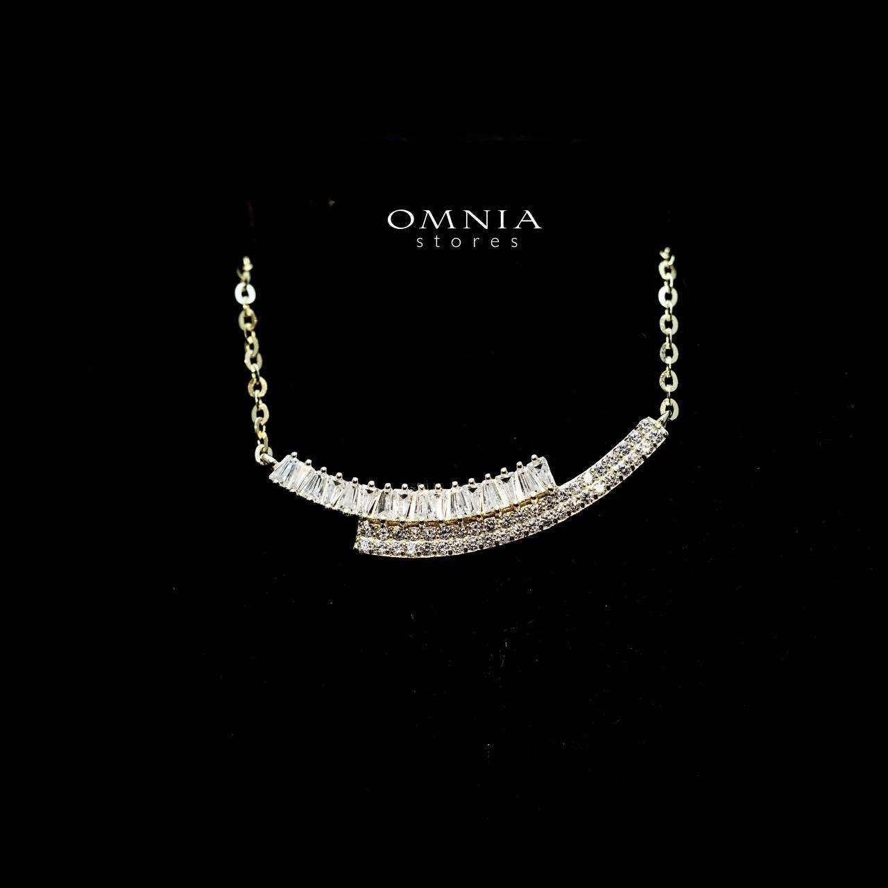 Omnia Rawan Curved Necklace with High Quality Iced Cut Stone in 92.5 Silver - OMNIASTORES UAE