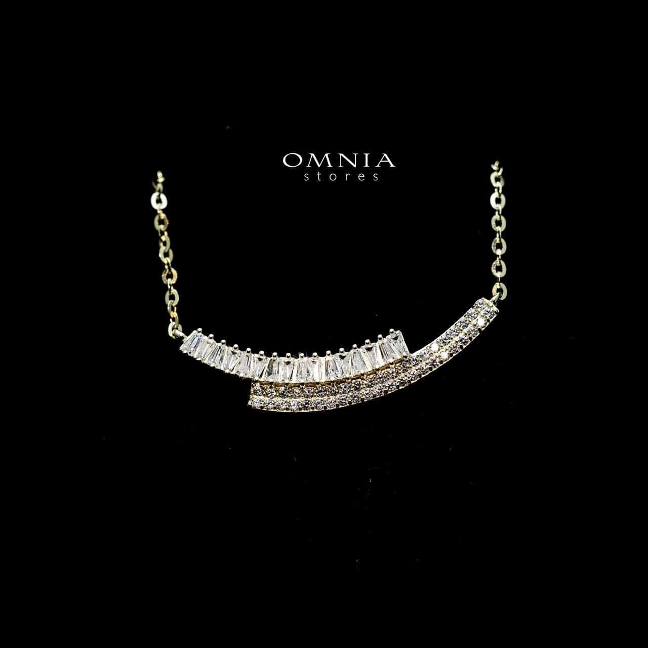 Omnia Rawan Curved Necklace with High Quality Iced Cut Stone in 92.5 Silver - OMNIASTORES UAE