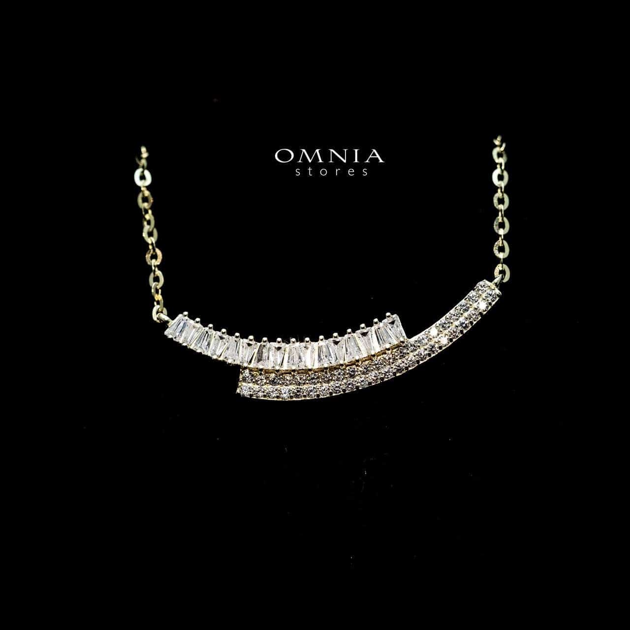 Omnia Rawan Curved Necklace with High Quality Iced Cut Stone in 92.5 Silver - OMNIASTORES UAE