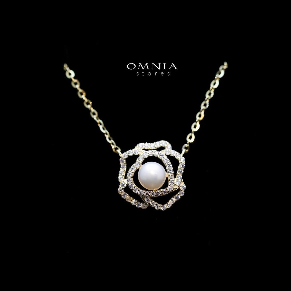 Omnia Reem Pearl Necklace with High Quality Iced Cut Stone in 92.5 Silver - OMNIASTORES UAE