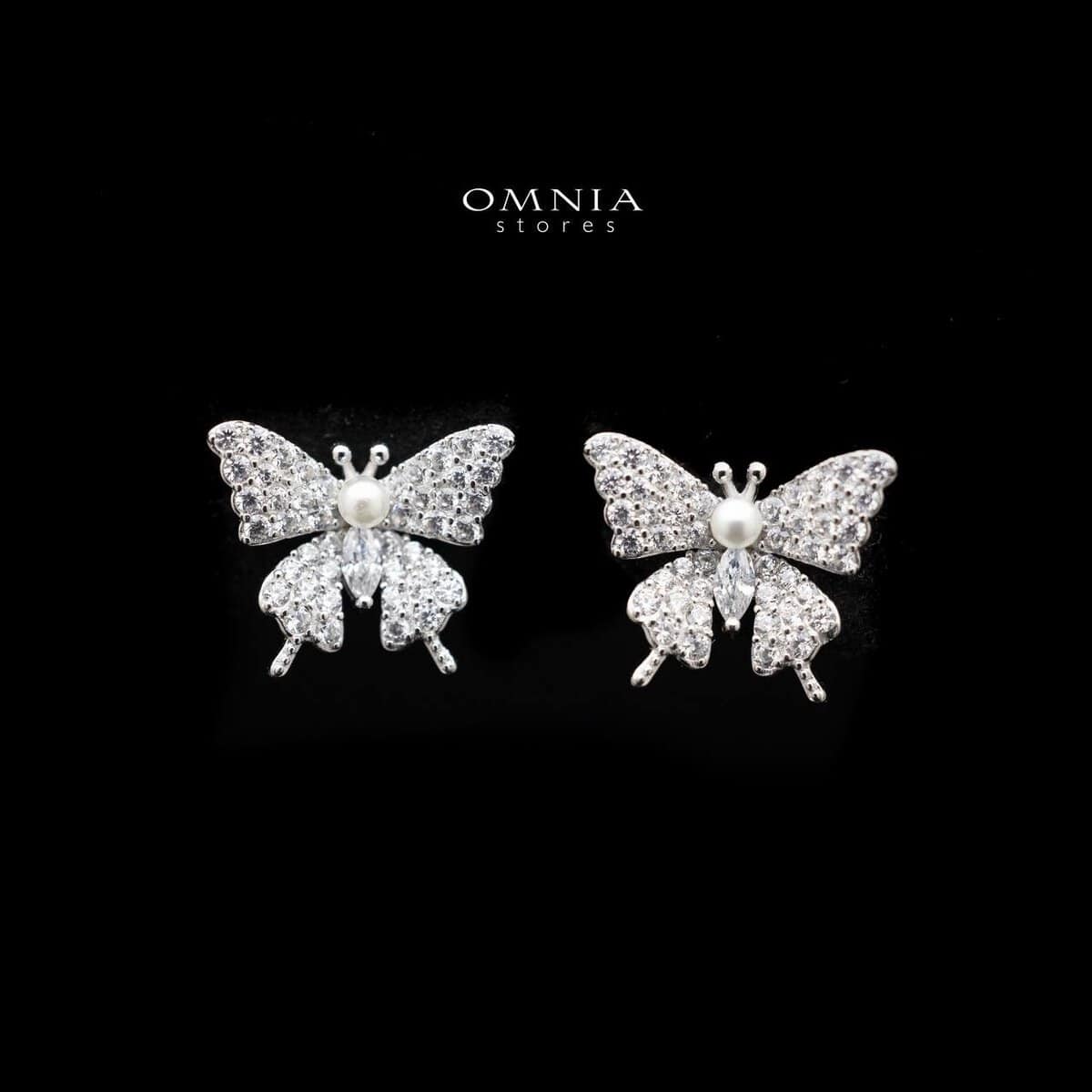 Omnia Sawsan Butterfly Stud Earrings in High Quality 92.5 Silver with Iced Cut Stone - OMNIASTORES UAE